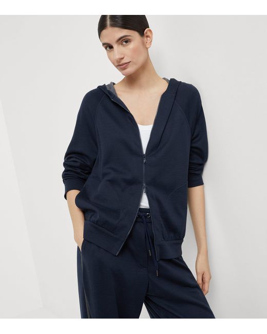 Brunello Cucinelli Blue Cotton-Blend Two-Way Zip Hoodie
