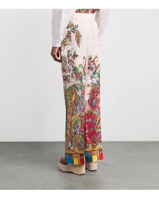 Etro White Silk Paisley Tailored Trousers