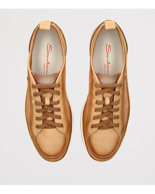 Santoni Brown Nubuck Leather Sneakers for men