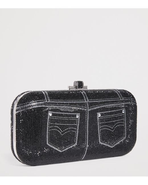 Judith Leiber Black Crystal Jeans Long Slide Clutch Bag