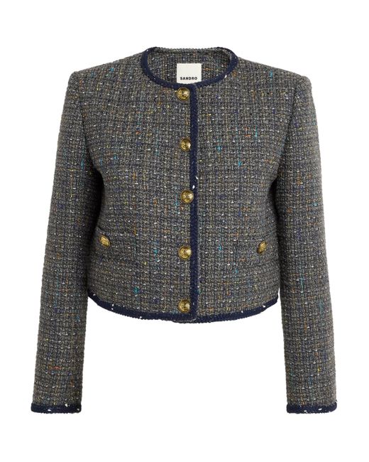 Sandro Gray Tweed Cropped Jacket