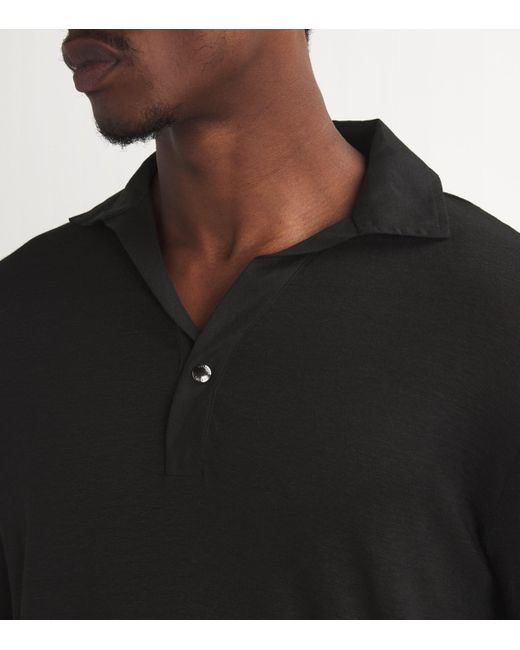 Giorgio Armani Black Linen Polo Shirt for men