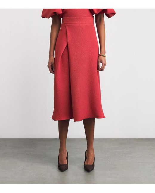 Edeline Lee Red Jacquard Plait Midi Skirt