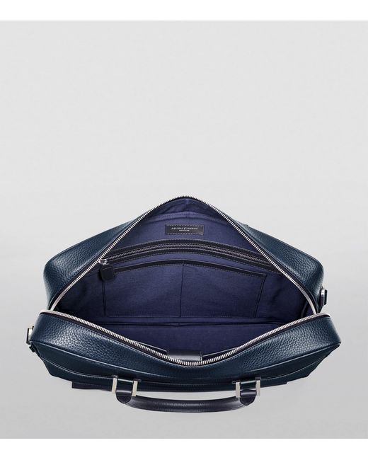 Aspinal Blue Leather Mount Street Briefcase Bag for men