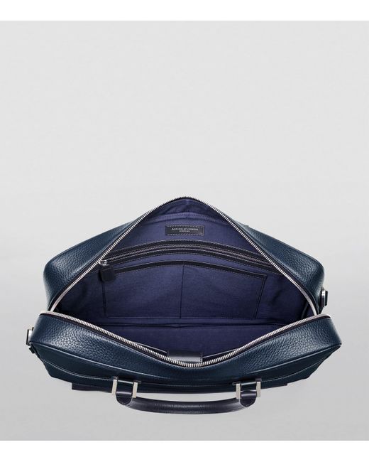 Aspinal Blue Leather Mount Street Briefcase Bag for men