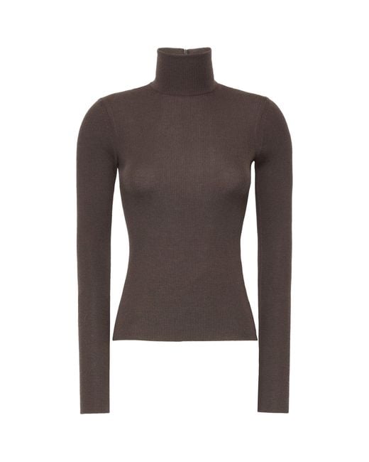 Max Mara Brown Virgin Wool High-Neck Sweater