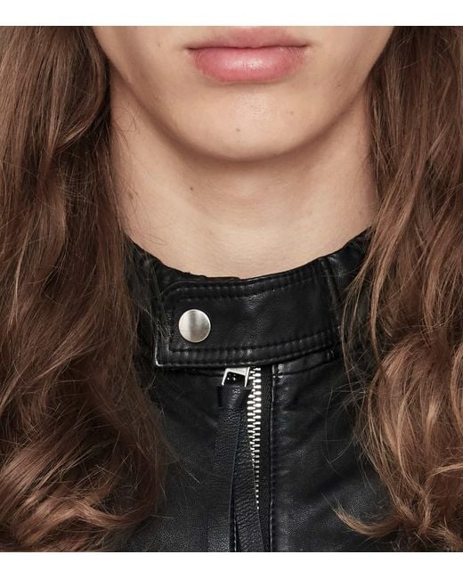 AllSaints Black Leather Hiro Bomber Jacket for men