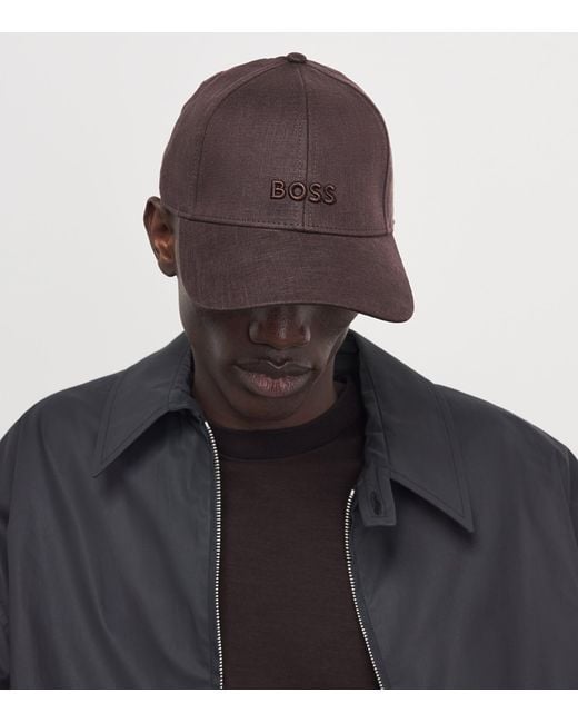 BOSS Linen Logo Cap in Brown for Men | Lyst UK
