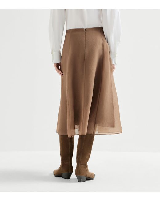 Brunello Cucinelli Brown Silk Midi Skirt