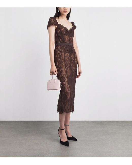 Self-Portrait Brown Lace Floral Midi Dress