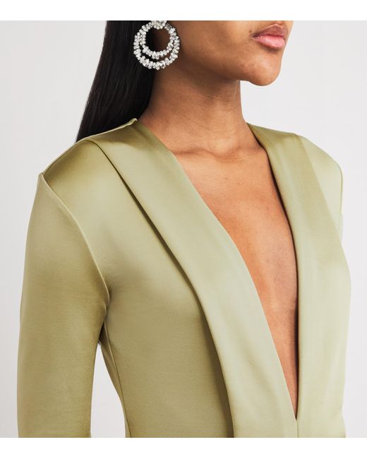 Victoria Beckham Green Long-Sleeve V-Neck Gown
