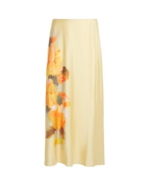 Cinq À Sept Yellow Watercolour Floral Carole Midi Skirt