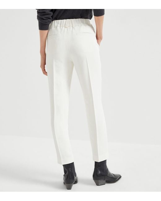 Brunello Cucinelli White Crepe Cady Slim Trousers