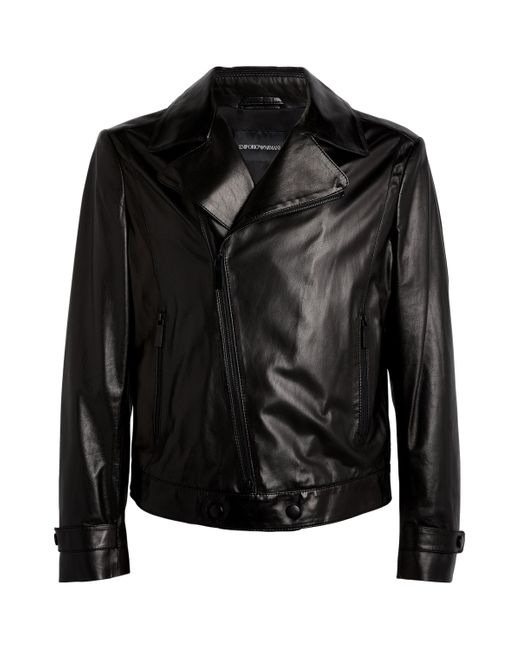 Emporio Armani Black Leather Biker Jacket for men