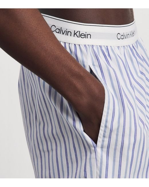 Calvin Klein Blue Cotton Poplin Stripe Pyjama Shorts for men