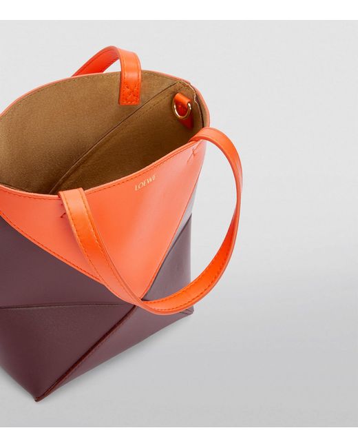 Loewe Orange Mini Leather Puzzle Fold Tote Bag