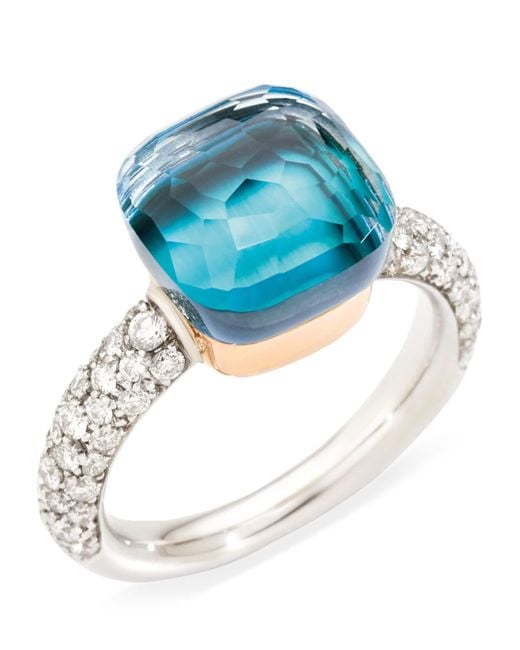 Pomellato Blue Mixed, Diamond, Topaz And Agate Nudo Classic Ring