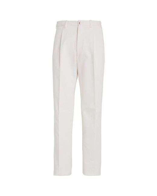 Giuliva Heritage White Cotton Twill Straight Trousers for men
