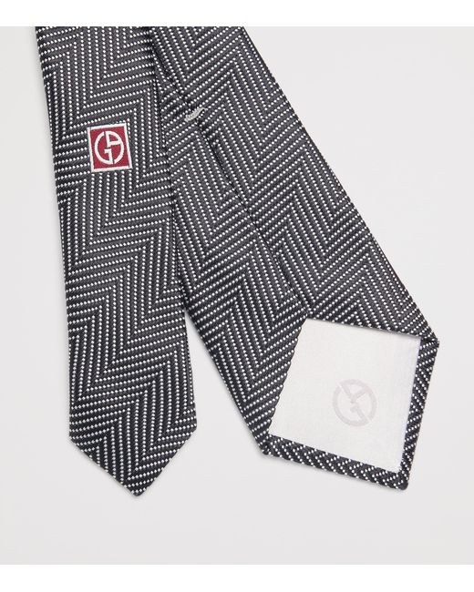 Giorgio Armani White Silk Herringbone Jacquard Tie for men