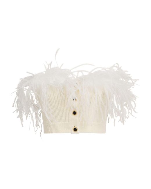 Alessandra Rich White Wool Feather-Trim Bandeau Top