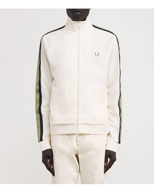 Fred Perry White Contrast-Tape Track Jacket for men
