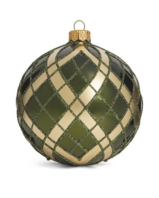 Harrods Green Glitter Tartan Bauble