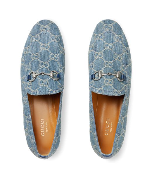 Gucci Blue Denim Interlocking G Jordaan Loafers