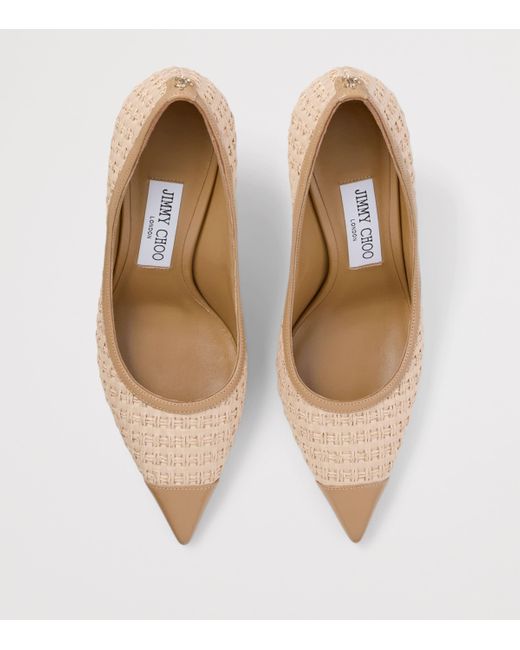 Jimmy Choo Natural Love 85 Leather-Trim Raffia Pumps