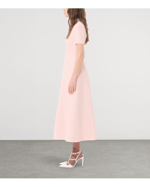 Valentino Pink Wool-Silk Crepe Embellished Midi Dress