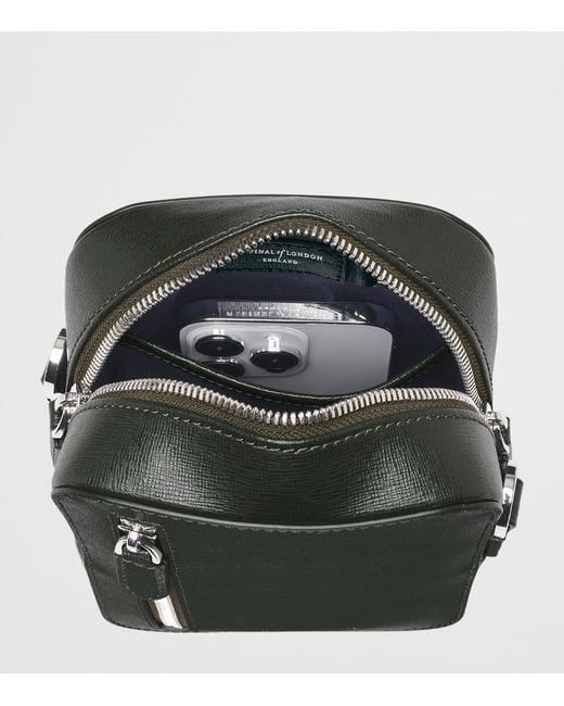 Aspinal Green Leather Reporter North South Cross-Body Bag for men