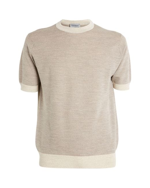 John Smedley White Merino Wool Jacquard T-shirt for men