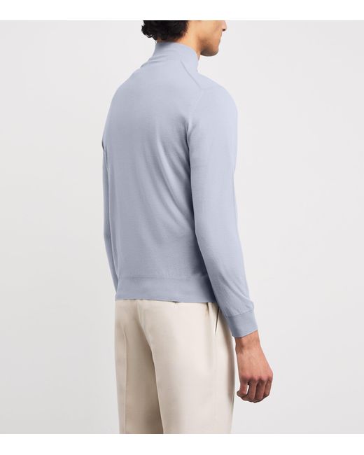 Colombo Blue Kid Wool Quarter-Zip Sweater for men