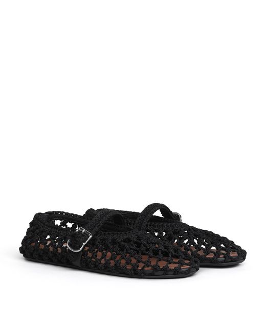 Alaïa Black Satin Crochet Ballet Flats