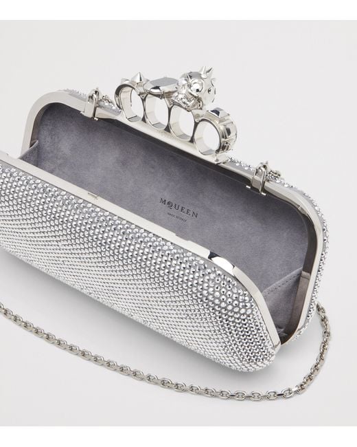McQueen Gray Skull Four-Ring Clutch Bag