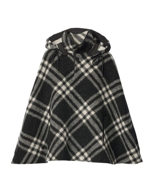 Burberry Black Wool Check Poncho