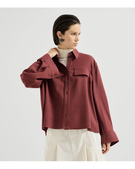 Brunello Cucinelli Red Virgin Wool-Blend Twill Shirt