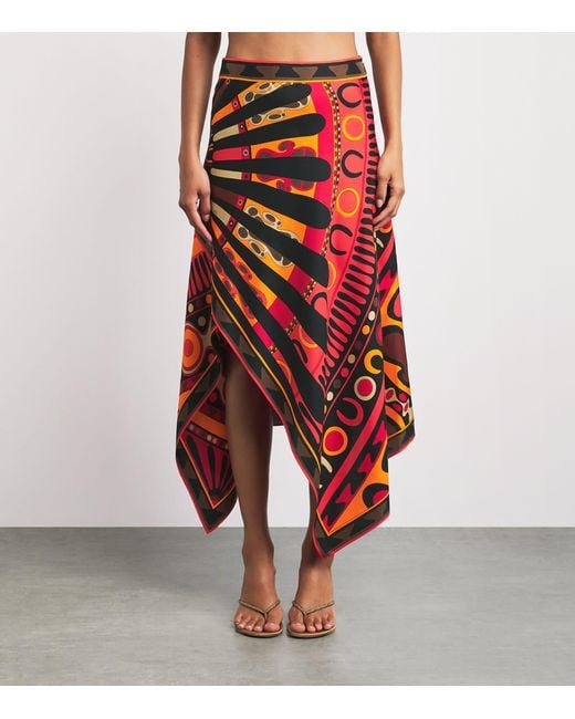 Emilio Pucci Red Silk Soleil Scarf Skirt