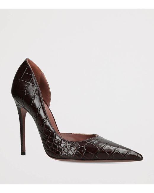 Paris Texas Black Leather Croc-Embossed Vera Pumps 105
