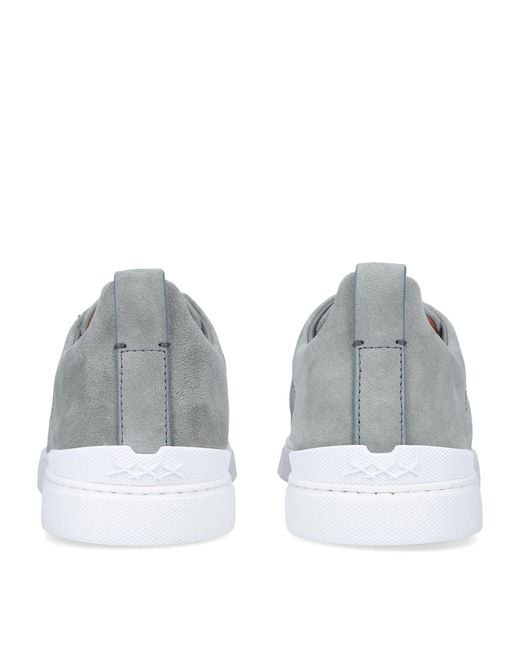 Zegna Gray Suede Triple Stitch Sneakers for men