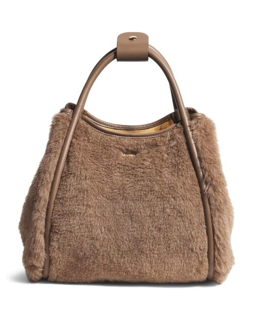 Max Mara Brown Small Camel Fur Marine Top-Handle Bag