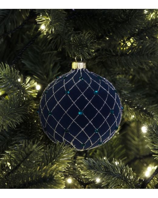 Harrods Blue Glitter Criss-Cross Bauble