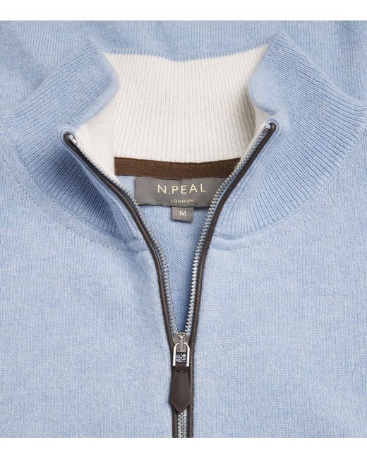 N.Peal Cashmere Blue Cashmere Quarter-Zip Carnaby Sweater for men