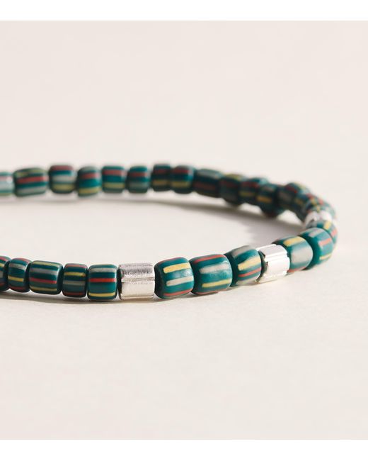 Tateossian Metallic Rhodium-Plated Sterling Rigato Java Beaded Bracelet for men