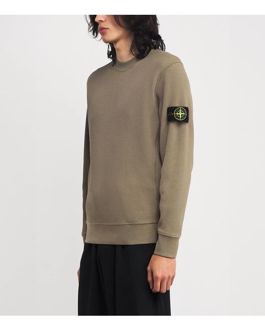 Stone Island Green Cotton Waffle-Knit Sweater for men