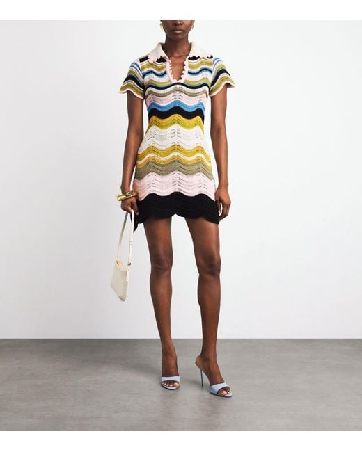 LaDoubleJ Yellow Cotton Knitted Chevron Mini Dress