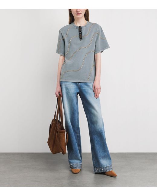 Sandro Blue Cotton Embellished T-Shirt