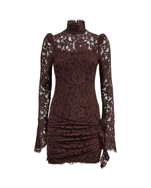 De La Vali Brown Lace Bodita Mini Dress