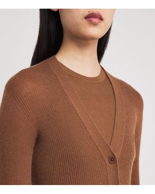 Johnstons Brown Superfine Cashmere V-Neck Cardigan