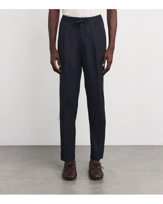 Slowear Blue Cotton-Blend Drawstring Tailored Trousers for men