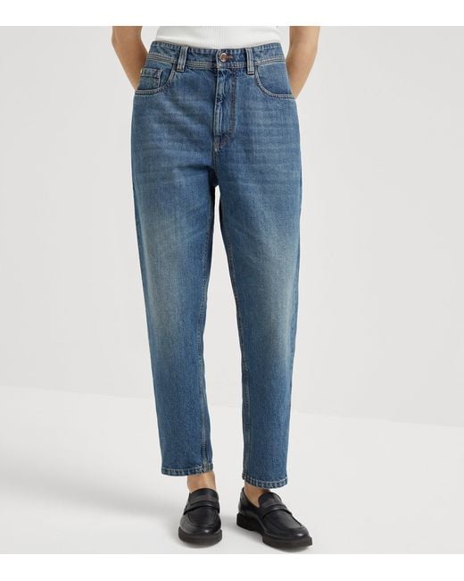 Brunello Cucinelli Blue Baggy Tapered Jeans